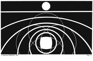 Symbolet viser, at al energi eller bevægelse går i kredsløb. Den runde hvide figur foroven symboliserer kugleformen, der er alle bevægelsers kosmiske grundbalance. Den øverste hvide linje viser den såkaldte lige linje. Kosmisk set eksisterer den ikke, og den nævnte linje er tegnet som et stykke af en cirkel med en diameter på 40 meter. De øvrige brede hvide linjer udtrykker også dele af cirkler, men her er cirklerne så små, at krumningen tydeligt kan ses. En hvilken som helst cirkel har altså et felt, hvor krumningen er så mikroskopisk, at den ikke kan ses. Kvadratet er også til en vis grad en illusion, fordi enhver tilsyneladende plan flade altid vil være en del af en krum flade. Engang troede man også, at jorden var flad. De tynde hvide streger symboliserer, at alle verdensaltets bevægelsesarter går i kredsløb eller i cirkelbaner. Hvis ikke energierne var bundet i kredsløb, ville der hverken eksistere livsoplevelse eller skæbne, hverken bevidsthed eller organisme, hverken kloder, sole eller mælkeveje. (Se evt. DEV1 kap. 15).